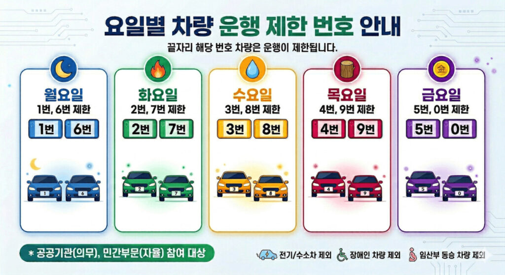 차량 5부제 요일별 운행 제한 차량 번호